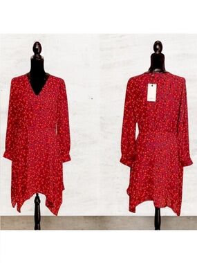 🆕 Red, Black  Burgundy Dress w/ Black Faux Leather Collar!!! NEW w/ Tags! Size M